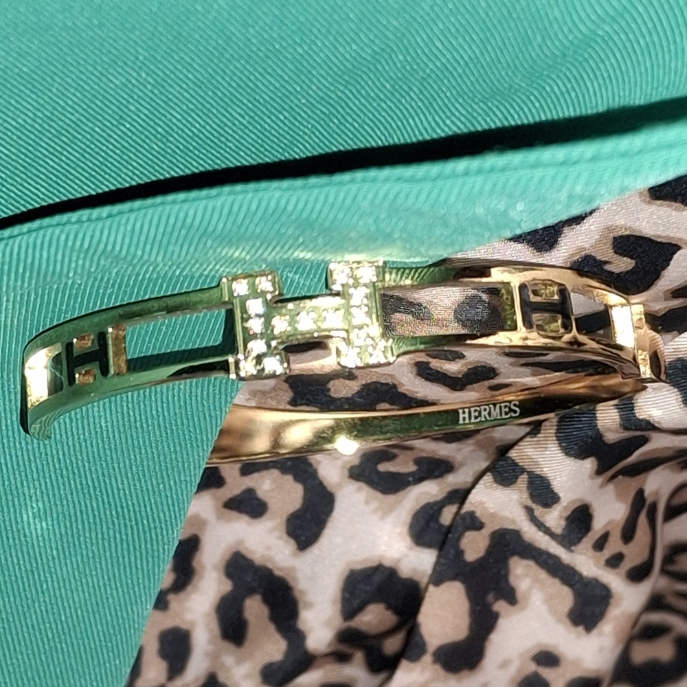 H Gold Bangle with Crystal Accents